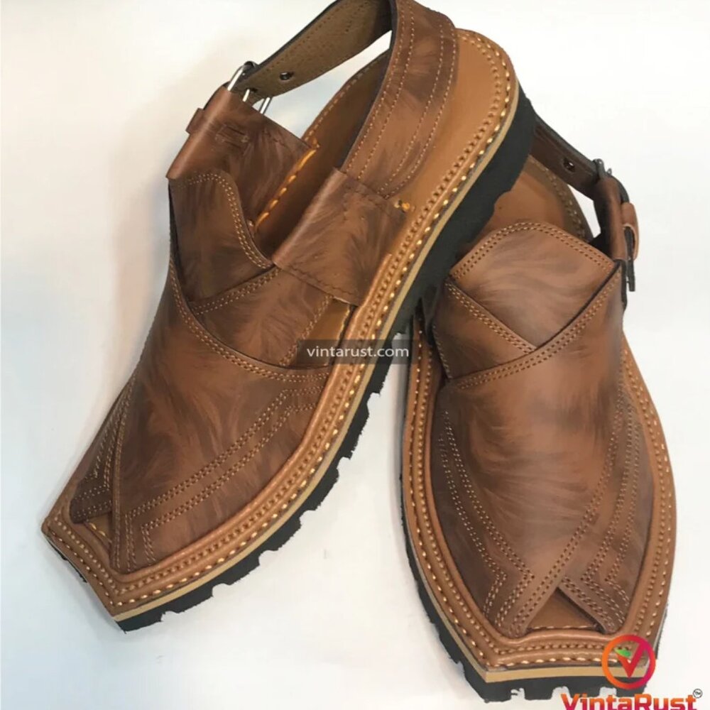 Handmade Leather Peshawari Chappals: Custom Printed Ethnic Gents Sandals